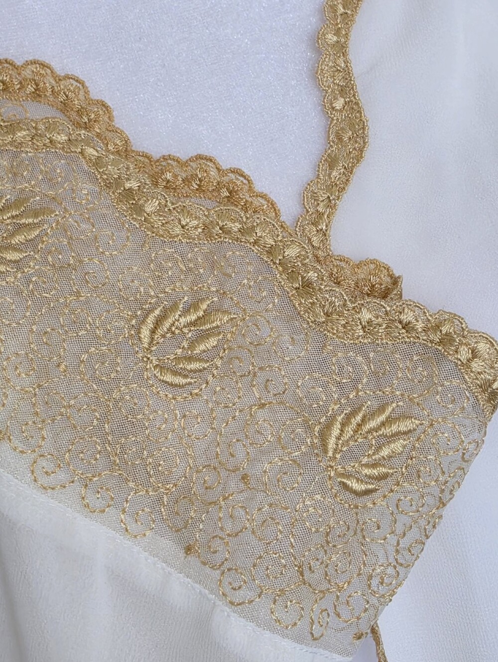 Vintage Victoria's Secret Sheer Ivory Gold Embroidered Maxi Robe Y2K M/L Peignoi - Picture 7 of 11